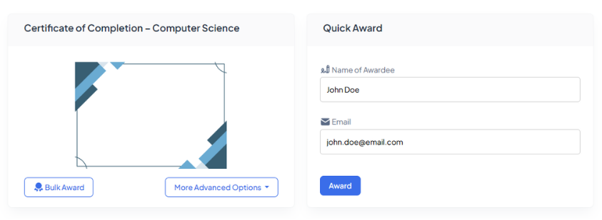 Bulk award CSV file preview