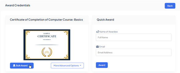Credential templates on home page
