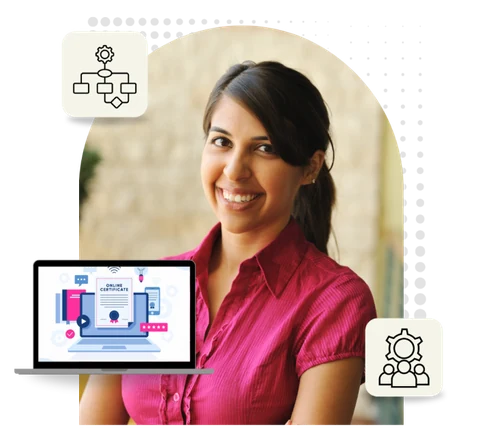 CertifyMe illustration showing a student accessing a digital academic record