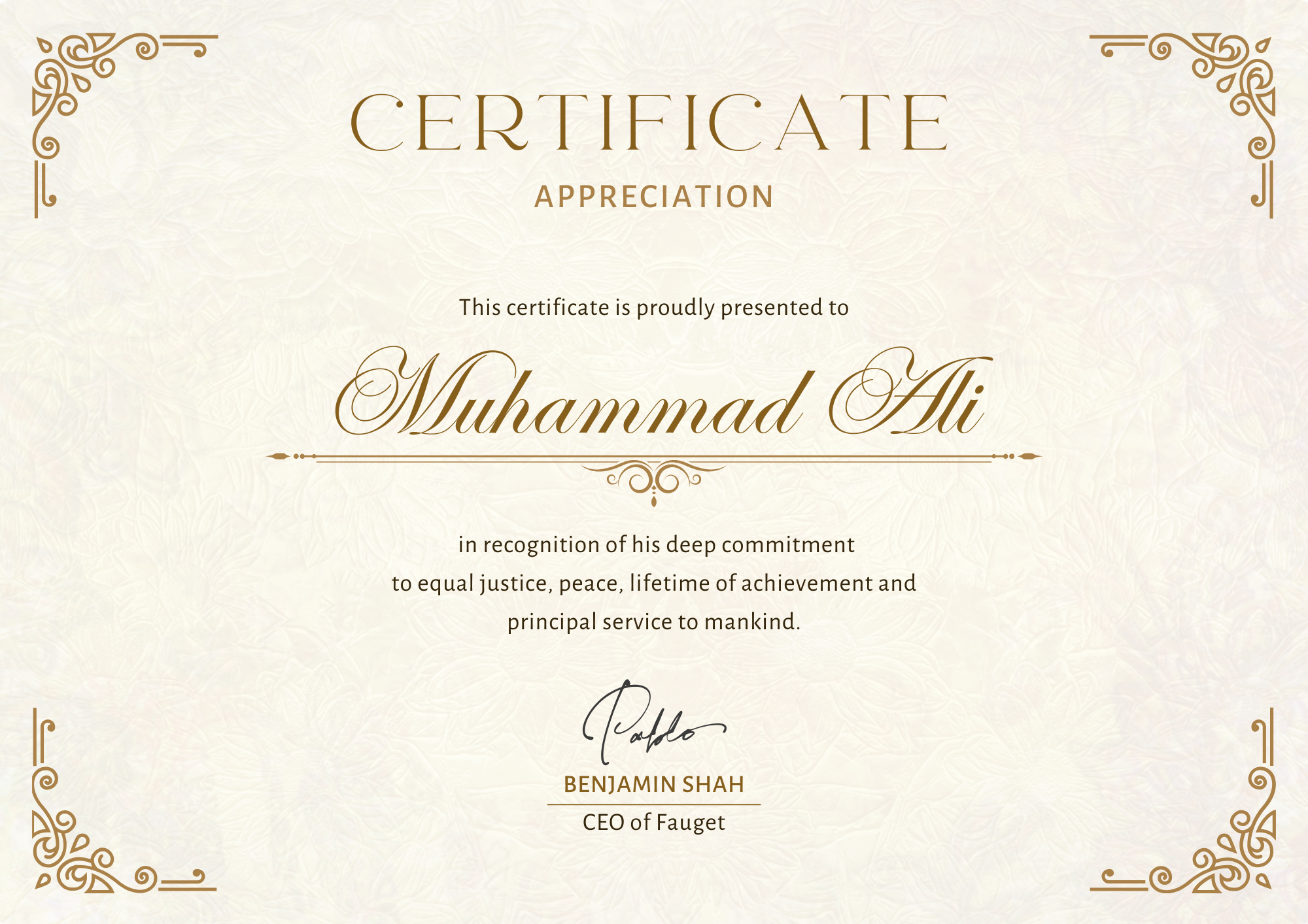 Certificate of Appreciation Example