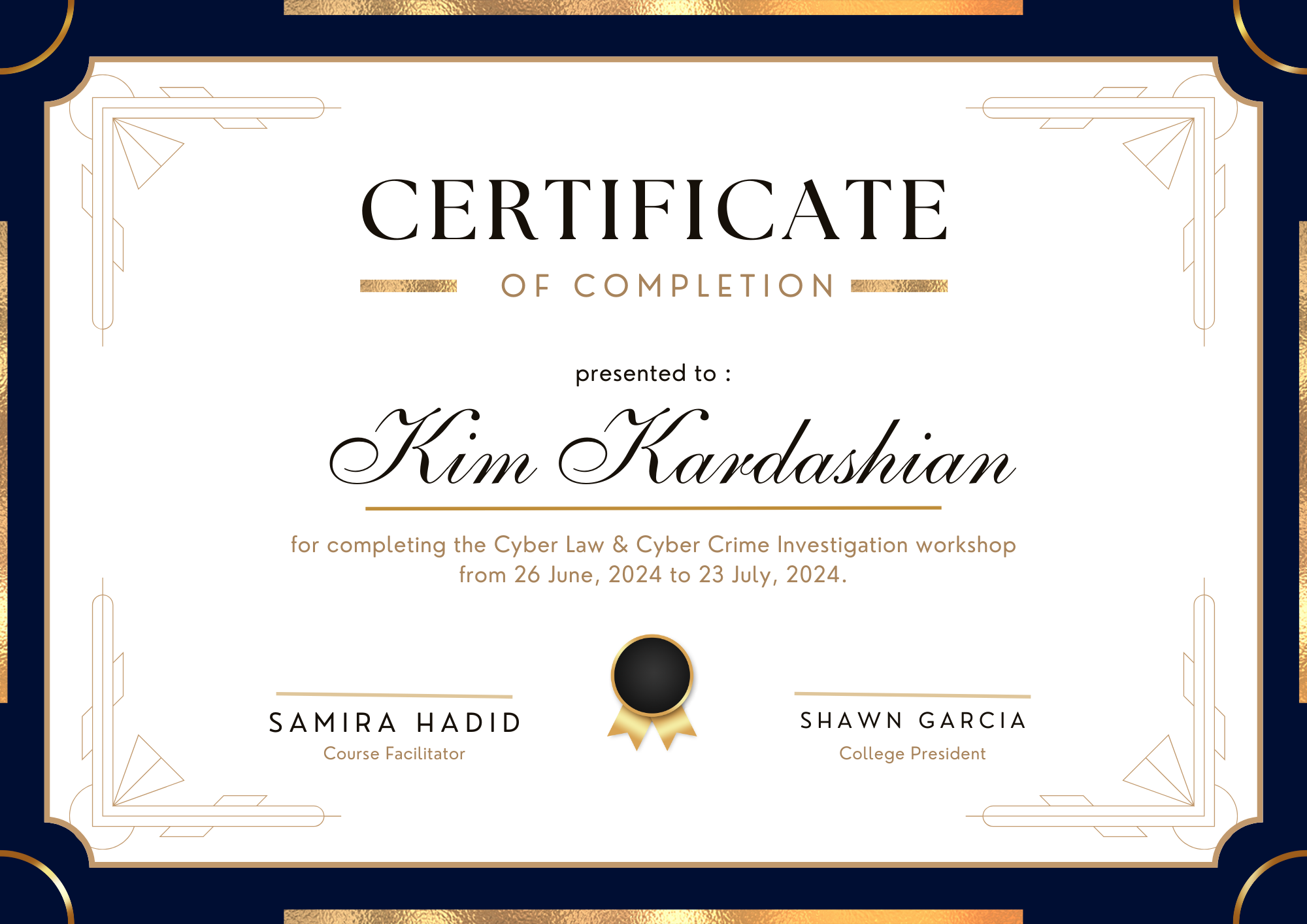 Certificate of Completion Example